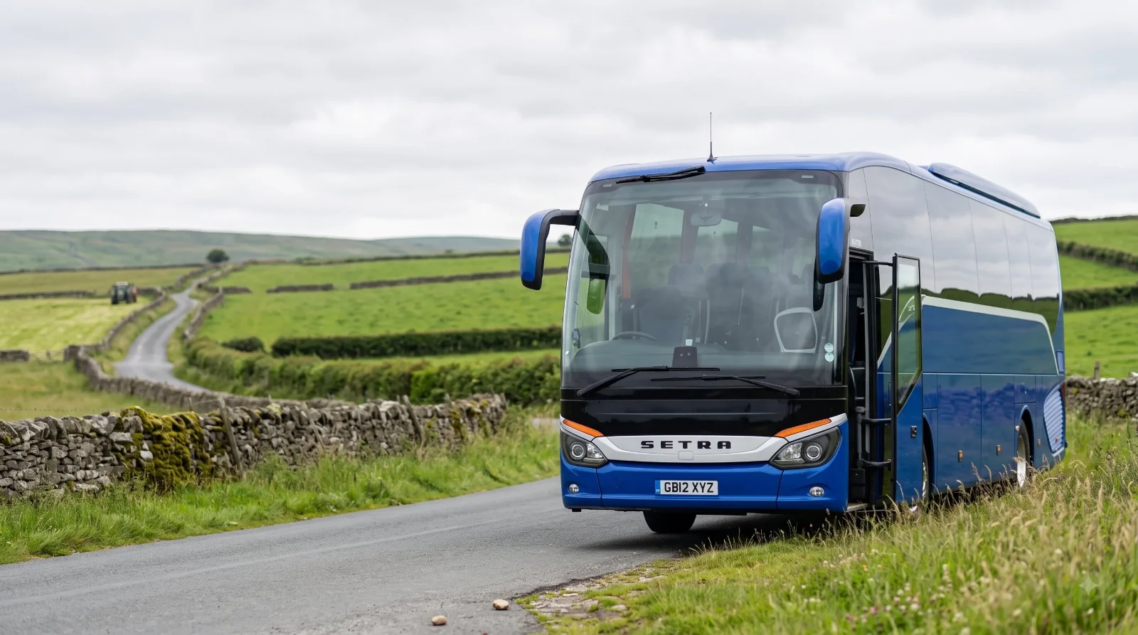 Coach on a UK country road