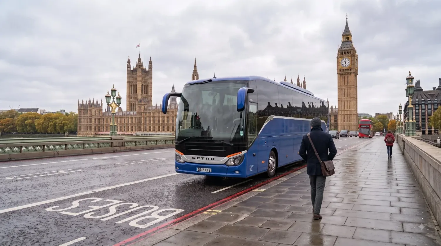 Coach crossing Westminster Bridge in London